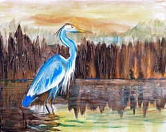 Blue Heron Bird Modern Signed Original Canvas Acrylic Wall Art 11×14 BACH