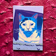ACEO Art Card Original Acrylic Cat named Marge 2.5in x 3.5in Signed by Artist |