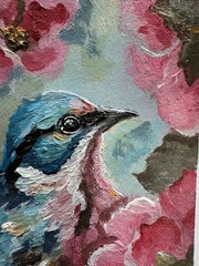 ACEO PRINT Blue Jay Painting Impressionistic Abstract Heavy Impasto Fine Art