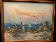 W Jones Original Oil Painting Young Girl on Beach Scene Pastels Beautiful 20×16