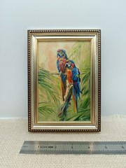 Macaw Parrots Original Oil Painting 4×6 Framed Signed Tropical Birds Wall Art