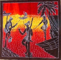 Batik Painting of scene of stilt fishermen from Sri Lanka 29″ x 29″