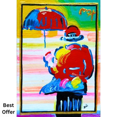 PETER MAX (umbrella men) signed & stamped Pop art Acrylic Hand Painting NEW