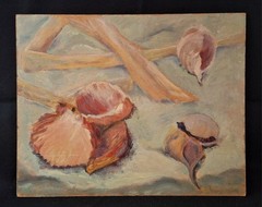 Original Seashell Impressionist Still Life Painting 16×20″ unframed