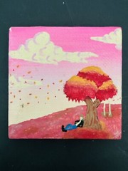 Lot Of 12 Artist Made Mini Art Music Song Album Watercolor Painting On Canvas