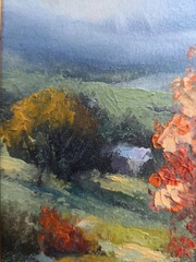 Original Oil Painting in a Frame Autumn Nature Village 6х4 in Miniature