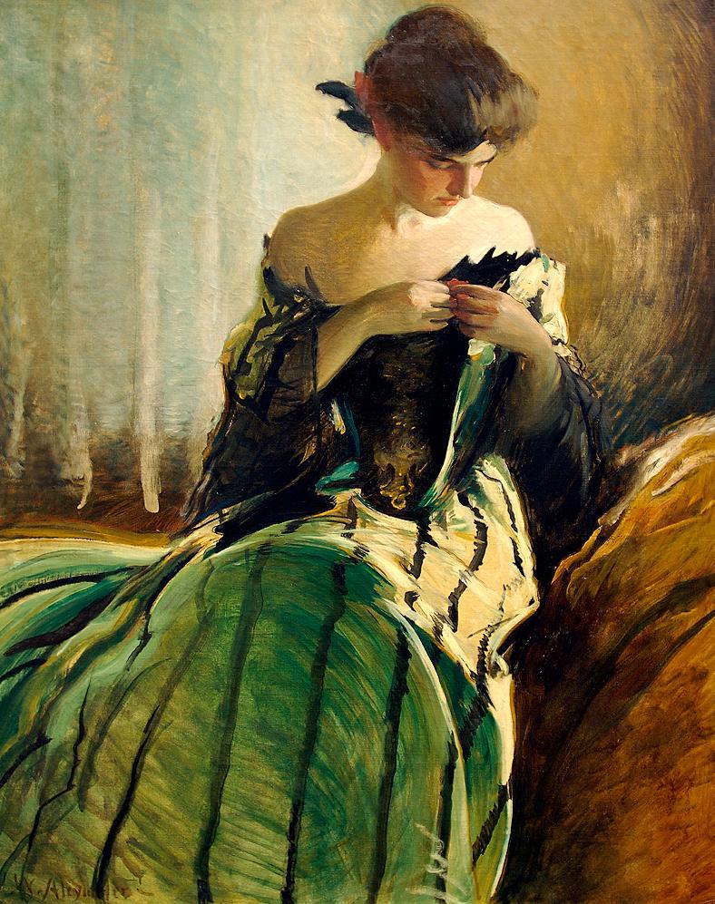 Ｏｉｌ　ｐａｉｎｔｉｎｇ john white alexander – Study in Black and Green nice young girl