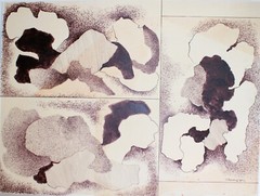 J ROTHENBERG VINTAGE INK PAINTING ON CARDBOARD SIGNED ABSTRACT MID CENTURY 40″