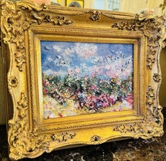 KADLIC Original Oil Painting Wildflowers Garden Impasto Gold Gilt 15″ Frame