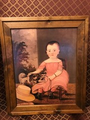 W.D Prior 1846 folk art Oil Painting Print Miss Jones“ w/Dog and Cat..