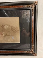 Vintage Charcoal Sketch Fruit Still Life Apples Art Framed Signed Monogram
