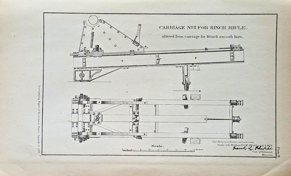 Antique 1878 War Dept Carriage No. 22 for 8-Inch Rifle Engineering Print 6×9