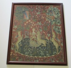 ANTIQUE 18TH TO 19TH CENTURY TAPESTRY NEEDLEPOINT FOLK ART ART DECO UNICORN FLAG