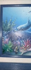 C. Benolt 3D Dolphins Oil Painting, Matted And Framed, 13″ X 15″
