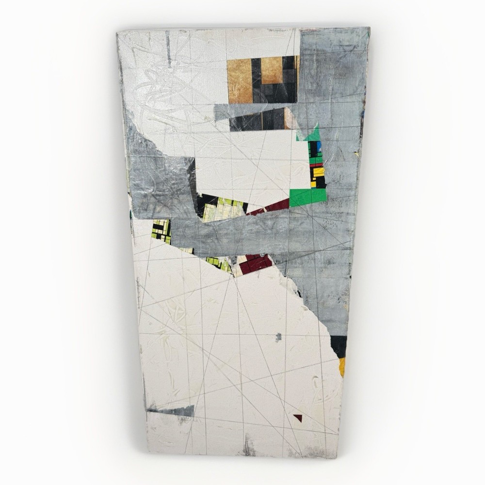 C. Beck Original Collage Geometric Painting On Canvas Signed 24×12 RARE