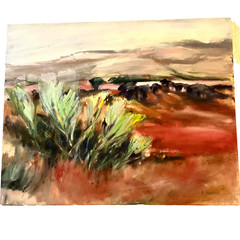 Modernist abstract original hand painted PAINTING sunset desert signed