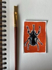 Original ACEO Hercules Beetle on Orange Background Insects and Bugs 2.5“x3.5“