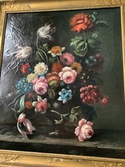 19th – Oil Canvas Painting – Dutch Bouquet of Flowers in a Vase Roses Tulips