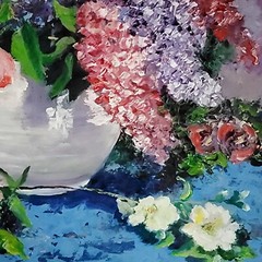 YARY DLUHOS Flower Still Life Floral Bouquet Vase Original Art Oil Painting
