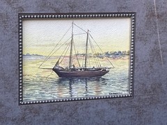 Sim P. Harper American Sail Boat Sailers Harbor Scene Watercolor Painting