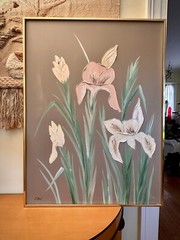 Signed J. Allen Floral Oil Painting on Canvas 40.5” 30.5” Mid Century Vintage