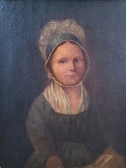 Antique 19th Century Oil Painting Portrait of a Young Lady in a Bonnet