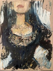 9”x12” Gothic Woman Cubist Interior Oil Sketch On Paper Original Signed