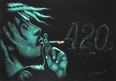 Bob Marley portrait by Zenon, size 16″x11″, original oil on black velvet JM163