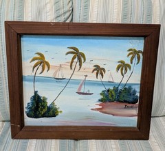Vintage Original Frame 16×19 Dominican Republic Tropical Oil Painting