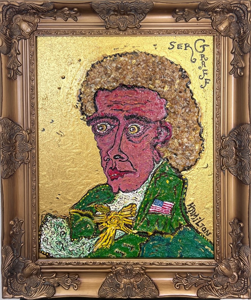 Textured Painting on Canvas by Serg Graff „Portrait of Alexander Hamilton“, COA