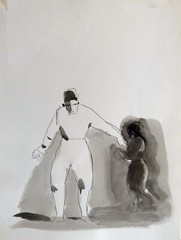 STUDY OF CHARACTERS ink drawing original ART directly from artist 24×32 cm