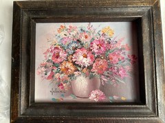Set of 2 Original Oil Paintings of Flowers In Vases. Signed. 7×9 Inches Helman