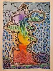 Original Abstract Watercolor Painting With Acrylic Paint Marker Details