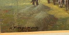 K.Frenzel Germany Rural Landscape Harvest Haystacks Horses Painting