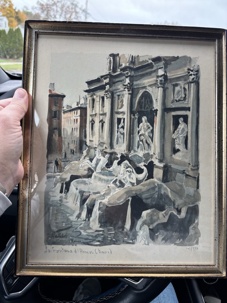 Rare 1050’s Painting Original FRANZ HERBELOT Roma Italy Trevi Fountain