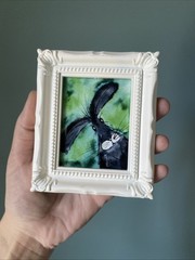 PRINT Rabbit Hare Farm Animals Cute,funny, Painting,framed,miniature,small,mini