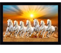 Saimbhi3464 Vastu Runing Seven Horses Painting With Frame 13 Inches X 10 Inches