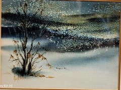 Kay Kandra Watercolor Painting Bleak Winter Landscape with Snow Falling Signed