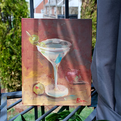 Original Oil Painting Martini & Olives, Cocktail Still Life Art, Bar Wall Decor