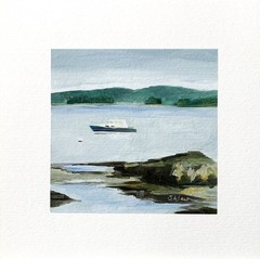 8×8 Maine Original Oil Painting Sailboat New England Harbor Coastal Art Signed