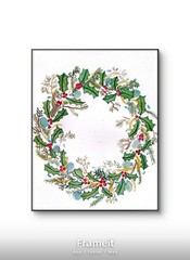 Original, COA, Signed, „Holly Wreath“ Watercolor Painting on 9×12 paper- OOAK