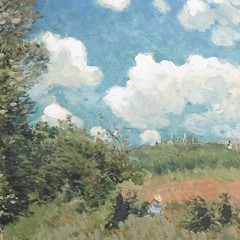 1975 Bucolic Countryside Landscape Painting Signed Sisley Figures Meadow 14×11
