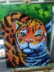 Jaguar original painting 12x16Hard Board Panel Canvas.Acrylic Hand Painted