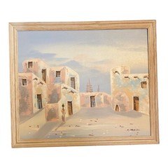 Oil On Canvas Painting Southwest Pueblo Signed by Artist K. Mescal 22.5×24.5 in