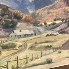1956 Provo Utah Spanish Fork Canyon Pace Ranch Oil Painting Ray Hansen 18×24”