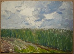 Ukrainian Soviet Oil Painting impressionism landscape sky clouds field