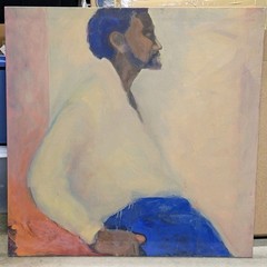 Estate Sale Collection Texas Artist Portrait Man Painting Canvas 38″ x 38″