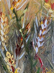 Original Oil Painting Field Sheaves Wildflower Impasto Art for a Cozy Int