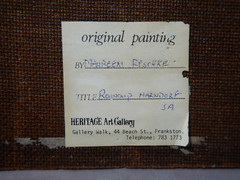 AUSTRALIAN OIL PAINTING ON BOARD ROUNDUP HARNDORF BY MAUREEN RESCHKE CIRCA 1970
