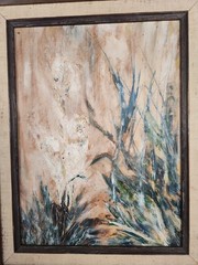 Vintage Mid Century Abstract Impressionist Marsh Grass Oil Painting Framed MCM